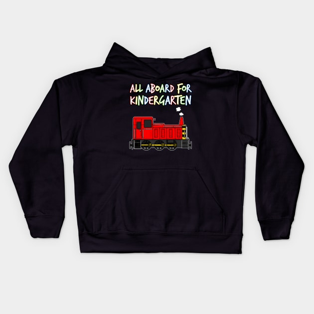 All Aboard For Kindergarten Diesel Train (Red) Kids Hoodie by doodlerob